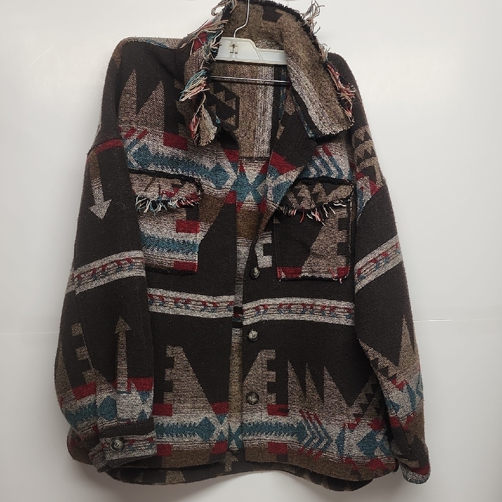 New In Geometric Aztec Patterned Vintage Brown/blue Jacket. Boho Country Western